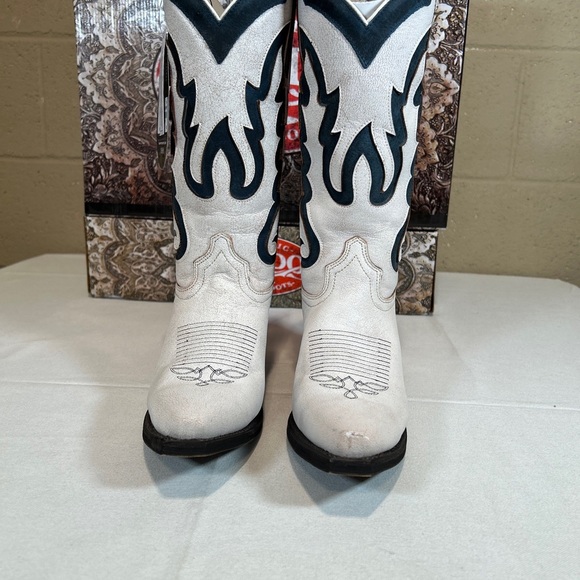 Laredo Western Boots White & Green Distressed Snip Toe Block Heel - Picture 7 of 9